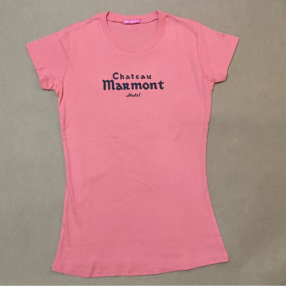 Chateau Marmont Hotel coral pink baby tee